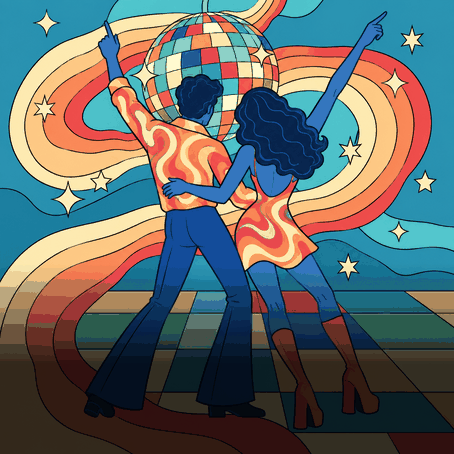 Two dancers under a disco ball